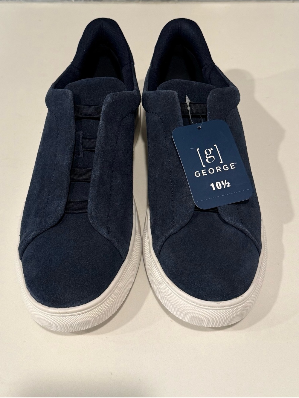 George Men's Navy Slip-On Suede-Look Sneakers with White Sole